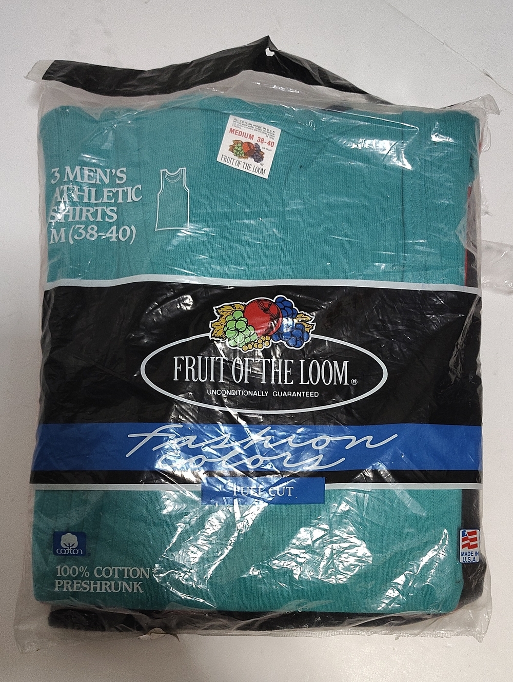 NOS Vintage 80s Fruit of the Loom  Ribbed Tank Top Mens -3 Pack -M 38-40